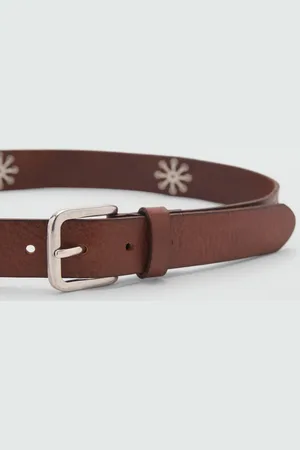 MANGO Ledergürtel mit Stickdetails - Damen - M