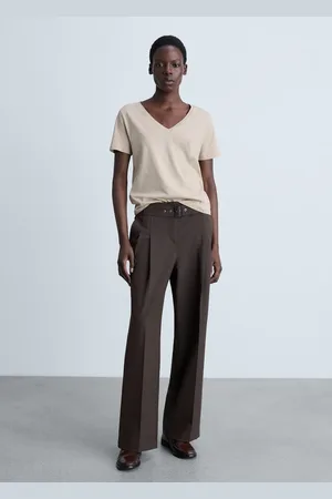 MANGO Baumwoll-T-Shirt, V-Ausschnitt - Damen - XXS