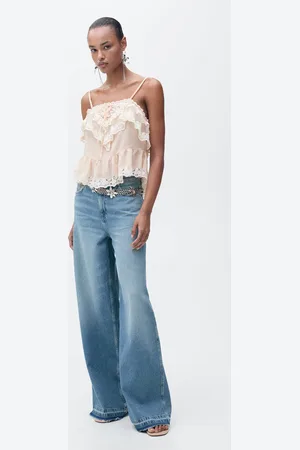 MANGO Wideleg-Jeans mit ausgefranstem Saum - Damen - 36