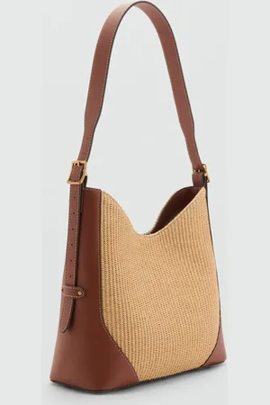 MANGO Schultertasche mit Raffiabast-Effek - Damen - Einheitsgröße
