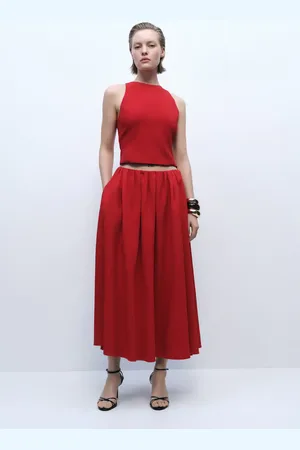 MANGO Langer Rock mit geraffter Taille - Damen - L