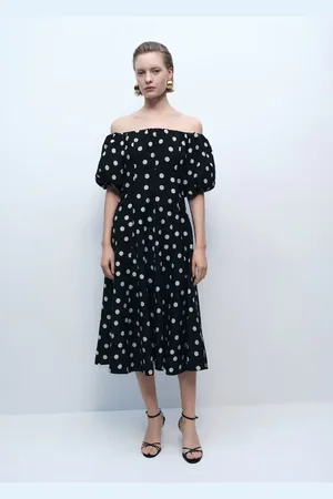 MANGO Schulterfreies Kleid mit Polka-Dots - Damen - XXS