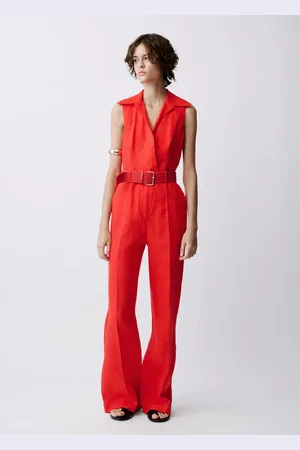 MANGO Hemdblusen-Jumpsuit aus Leinen mit Gürtel - Damen - 1XL