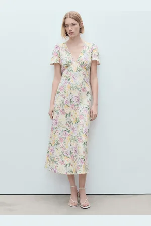 MANGO Geblümtes Leinenkleid - Damen - L