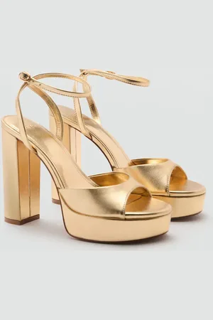 MANGO Sandale mit Absatz in Metallic-Optik - Damen - 35