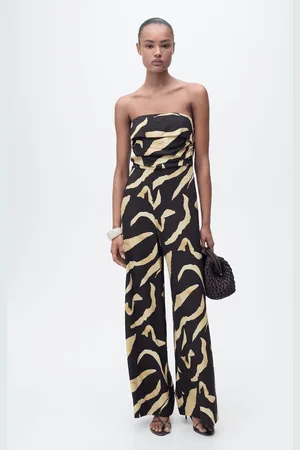 MANGO Schulterfreier Print-Jumpsuit - Damen - XL
