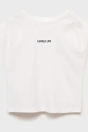 MANGO T-Shirt mit Schriftzug und Plisséefalten im Schulterbereich - Kinder - 13-14 Jahre