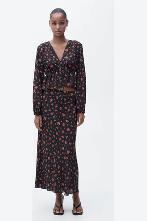 MANGO Langer ausgestellter Rock mit Blumen - Damen - XXS-XS