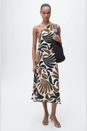 MANGO Gemustertes Kleid mit asymmetrischem Ausschnitt - Damen - XL