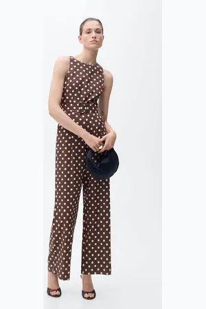 MANGO Polka-Dots-Jumpsuit aus Leinen mit Gürtel - Damen - 4XL