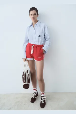 MANGO Baumwollshorts mit aufgedrucktem Schriftzug - Damen - M