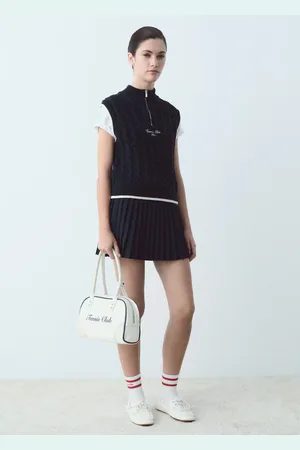 MANGO Zopfmuster-Weste mit aufgesticktem Schriftzug - Damen - M