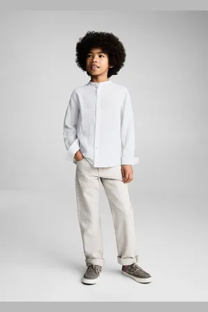 MANGO Hemd aus Baumwoll-/Leinengemisch mit Mao-Kragen - Kinder - 13-14 Jahre