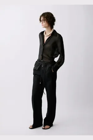 MANGO Gerade Leinenhose mit Schleife - Damen - L