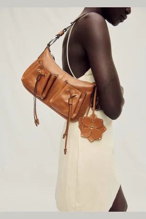 MANGO Schultertasche aus Leder mit gerafften Taschen - Damen - Einheitsgröße