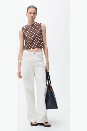 MANGO Crop-Top aus Leinen mit Tupfenmuster - Damen - XXL