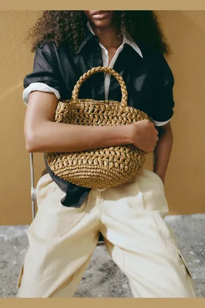 MANGO Bucket Bag mit Doppelhenkel aus Naturfaser - Damen - Einheitsgröße