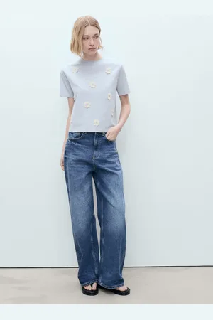 MANGO Baumwoll-T-Shirt mit Blumenapplikation - Damen - M