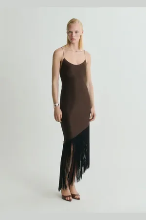 MANGO Asymmetrisches Satinkleid mit Fransen - Damen - XS