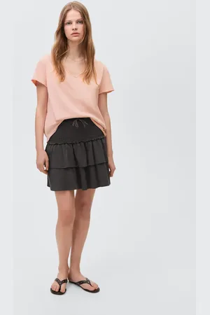 MANGO Baumwoll-T-Shirt, V-Ausschnitt - Mädchen - XS