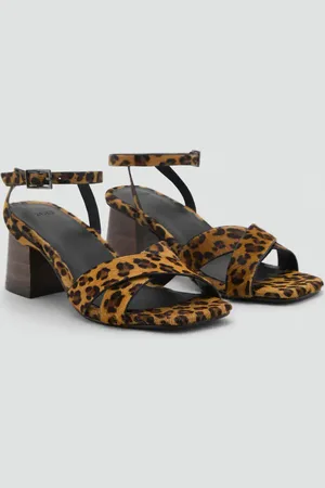 MANGO Ledersandale mit Leo-Print - Mädchen - 37