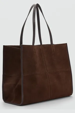MANGO Leder-Shopper Bag mit Nähten - Damen - Einheitsgröße