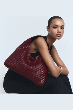 MANGO Schultertasche aus Leder in Flecht-Optik - Damen - Einheitsgröße