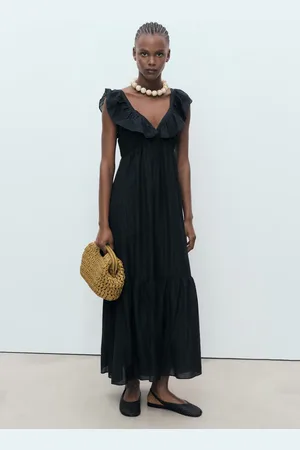 MANGO Langes Kleid mit Rüschen-Ausschnitt - Damen - M