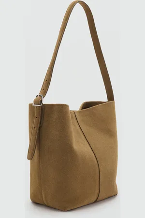 MANGO Beuteltasche aus Leder tobacco-braun - Damen - Einheitsgröße
