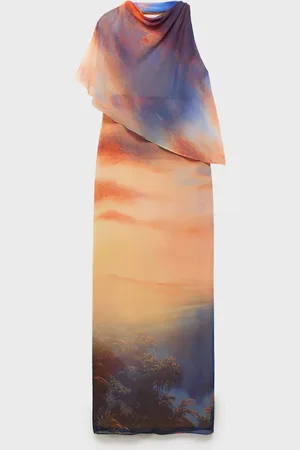 MANGO Asymmetrisches Kleid mit Print und Drapierung - Damen - S