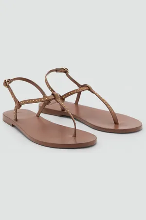 MANGO Ledersandale mit Mini-Nieten - Damen - 36