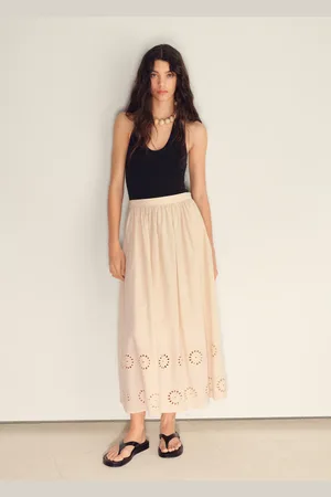 MANGO Baumwollrock mit besticktem Saum - Damen - 44
