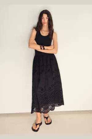 MANGO Baumwollkleid mit Durchbruchstickerei - Damen - L