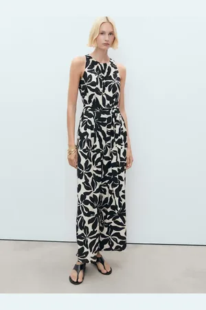 MANGO Gemusterter Overall mit Gürtel - Damen - M
