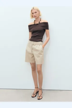 MANGO Leinen-Shorts mit Bindegürtel - Damen - 38