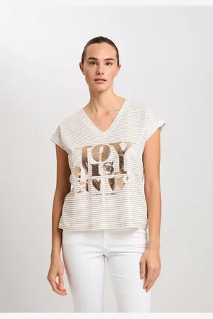 Marc Aurel Leinenshirt mit feinen Streifen und Metallic-Print
