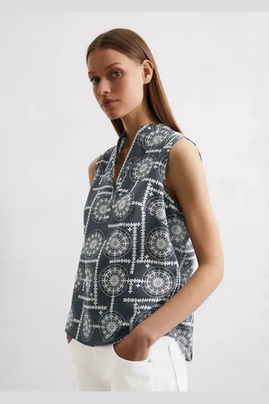 Marc O’ Polo Ärmellose Print-Bluse flared