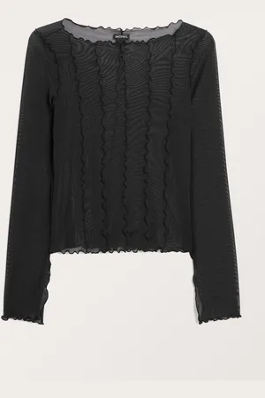 Monki Boat neck mesh top with overlock details