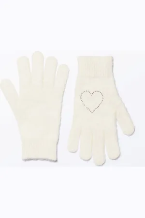 Monki Rhinestone Heart Gloves