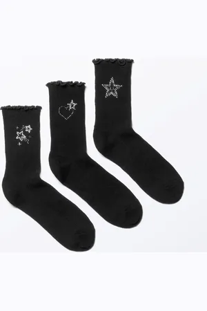 Monki 3-pack Frilled Rhinestone Socks