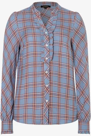 More & More Karierte Bluse mit Rüschendetail, hellblau/braun, Winter-Kollektion
