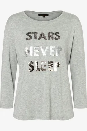 More & More Shirt mit Pailletten-Schriftzug, melange, Winter-Kollektion