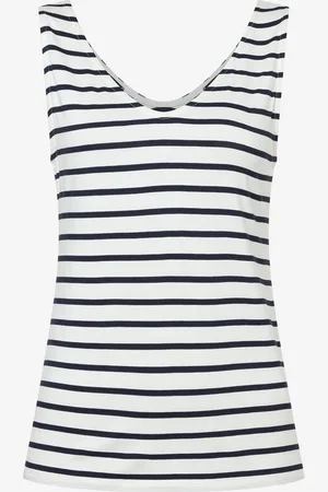 More & More V-Neck Top, ecru/marine, Frühjahrs-Kollektion