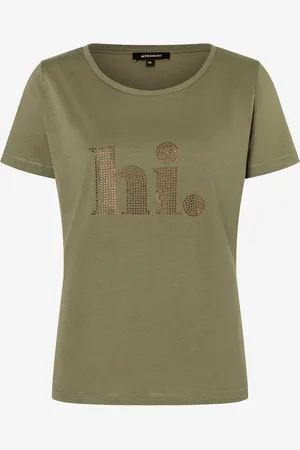 More & More T-Shirt mit Steinchen-Schrift, tundra olive, Sommer-Kollektion