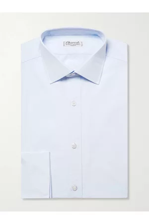Charvet Schmal geschnittenes Hemd aus blauer Baumwollpopeline mit Doppelmanschetten - Men - - EU 43