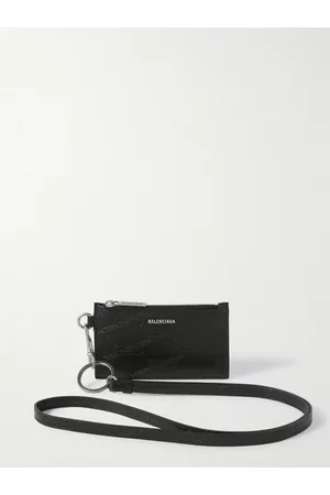 Balenciaga Logo-Debossed Leather Zipped Cardholder with Lanyard - Men