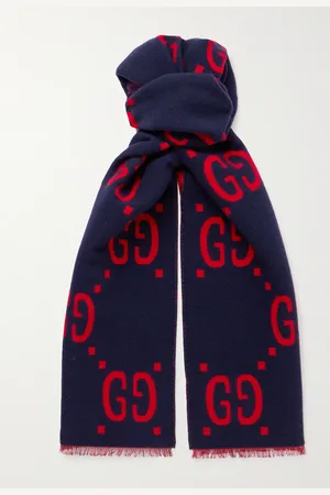 Gucci Schal aus Jacquard aus einer Woll-Seidenmischung mit Fransen und Logomuster - Men