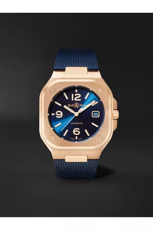 Bell & Ross BR 05 Blue Gold Automatic 40 mm Uhr aus 18 Karat Roségold mit Kautschukarmband, Ref.-Nr. BR05A-BLU-PG/SRB - Men