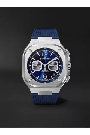 Bell & Ross BR 05 Chronograph 40 mm Uhr aus Edelstahl mit automatischem Aufzug und Kautschukarmband, Ref.-Nr.: BR05C-BUBU-ST/SRB - Men
