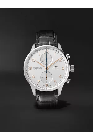 IWC SCHAFFHAUSEN Portugieser Chronograph 41 mm Uhr aus Edelstahl mit automatischem Aufzug und Alligatorlederarmband, Ref.-Nr.: IW371604 - Men